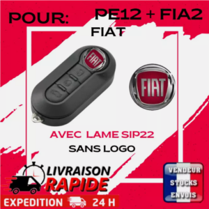 Coque clé 3 boutons pour Fiat gamme 500, Bravo, Punto + logo