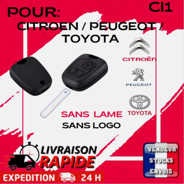 Coque clé 2 boutons –Citroen - Toyota - Peugeot 106, 206, 206SW, 306, 406 + vis
