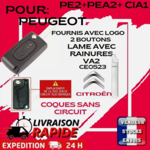 Coque clé Citroën, Berlingo, C3,C4, C8, Jumpy , CE0523 / VA2