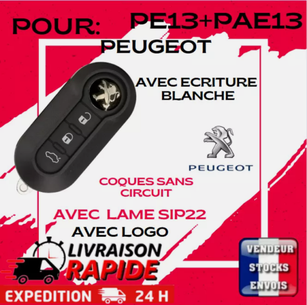 Coque clé 3 boutons pour PEUGEOT BOXER + LOGO ECRITURE BLANCHE coffre