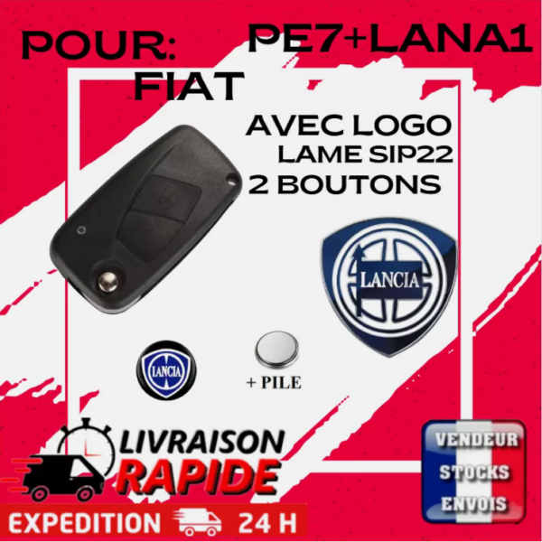 COQUES Télécommande 2 boutons Lancia : Ypsilon 2007+ ; Lybra 1999-2006+ LOGO